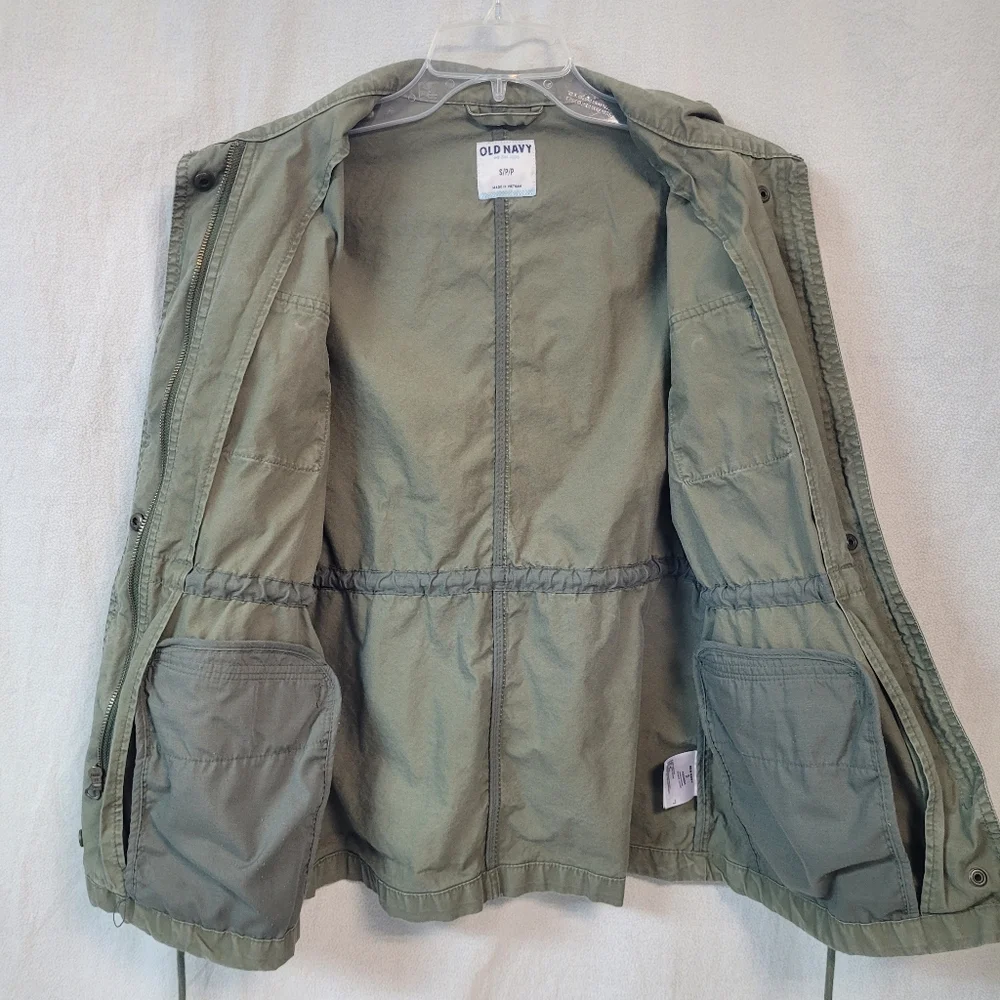 Old Navy Olive Utility Drawstring Jacket 100% cotton Full Zip Military- Womens S